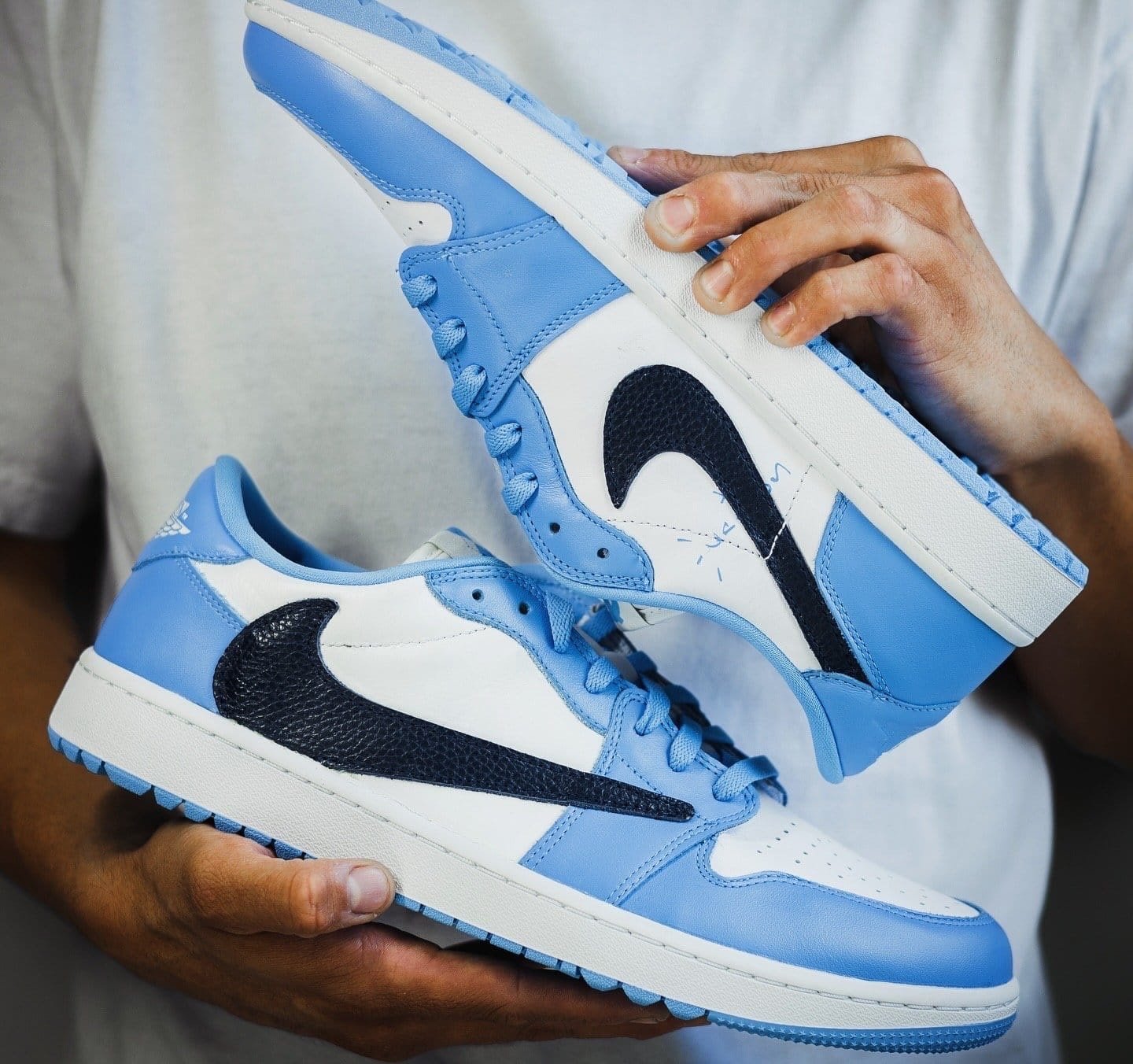 Buy First Copy Nike Air Jordan 1 Low X Travis Scott UNC Blue Semi UA Shoes Online India