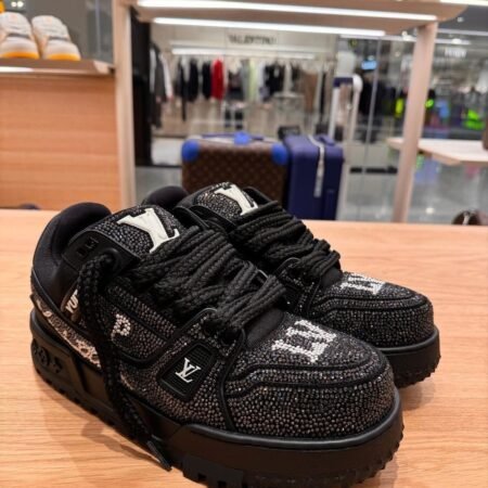 Buy First Copy Louis Vuitton Trainer Maxi Swarovski Crystal Black Diamond Shoes Online India
