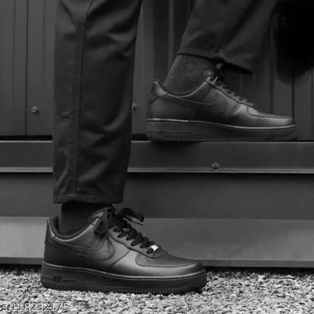 Nike AirForce 1 Leather TRIPLE BLACK With Dust Bag For MENS