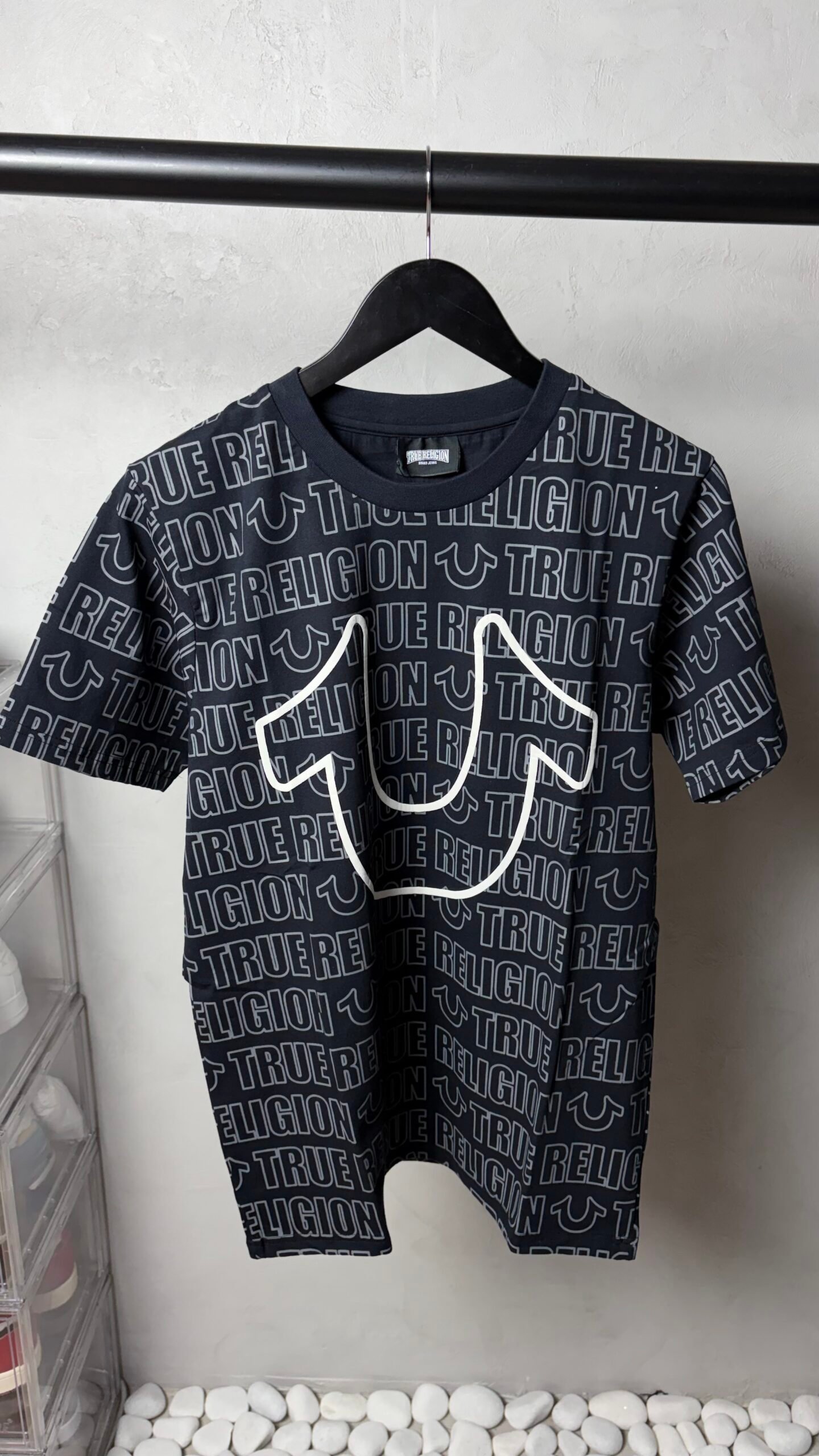 True Religion All-Over Logo Horseshoe T-Shirt Black 1117 - Image 2