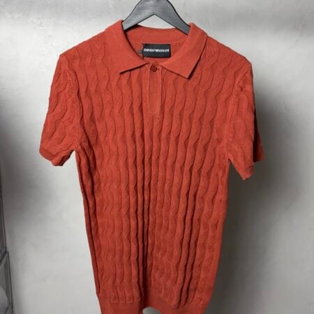 Emporio Arman_i Textured Knit polo T-shirt Rust Orange 1128