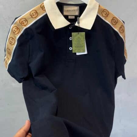 Gucc_i Signature GG Trim Navy Blue Polo T-Shirt 1031