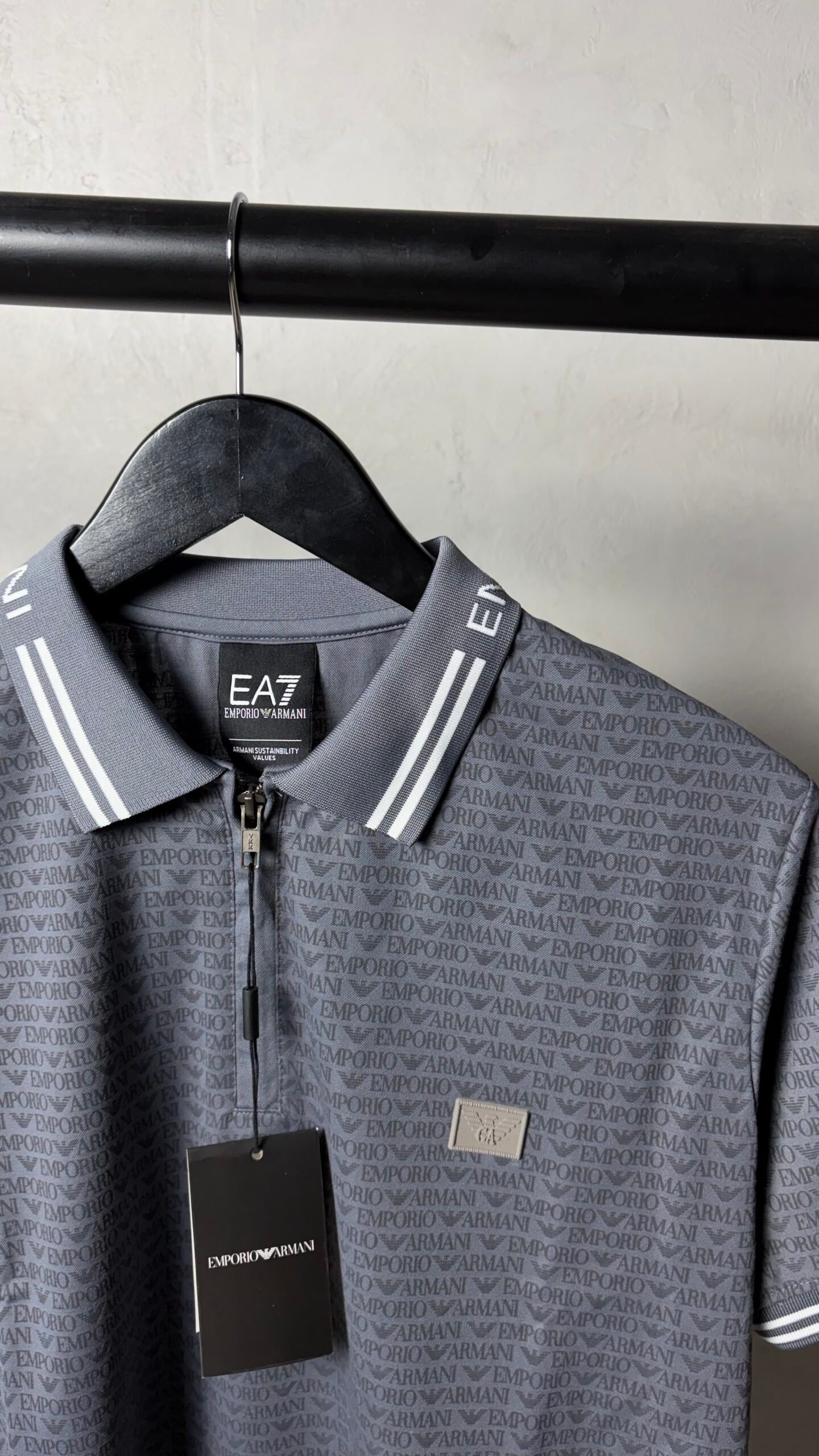 EA7 Empori_o Arman_i Monogram Zip Polo T-Shirt With OG Box Packaging 1392 - Image 3