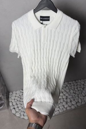 Emporio Arman_i Textured Knit Polo T-Shirt Classic White 1126