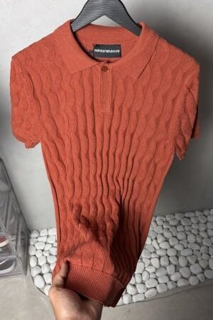 Emporio Arman_i Textured Knit polo T-shirt Rust Orange 1128